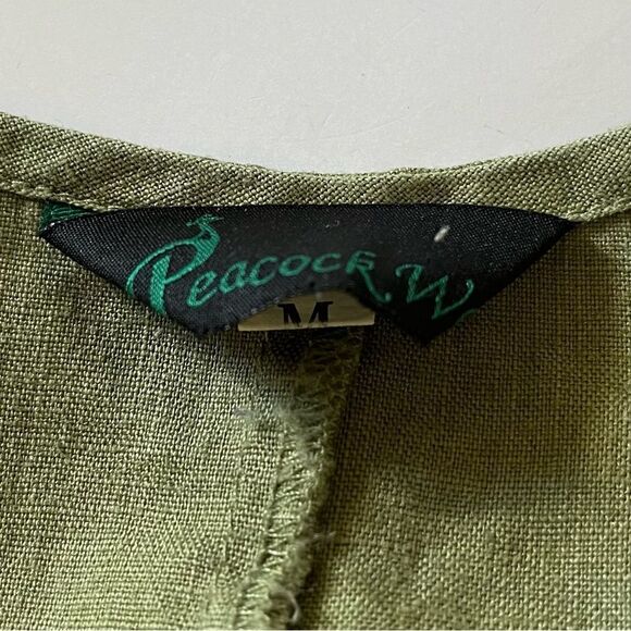 Peacock Ways Linen Tunic Medium Collage Patches Lagenlook Sleeveless Top Boho - Picture 6 of 8